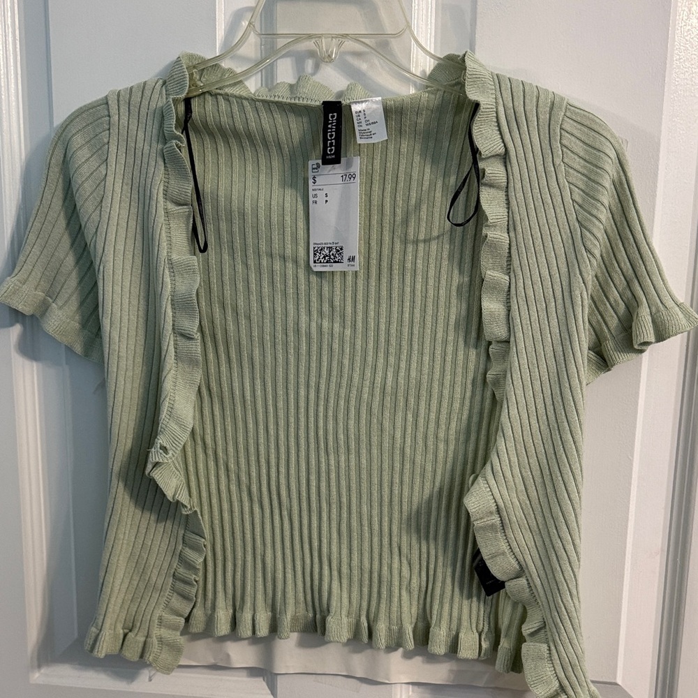 Divided Mint Ribbed Ruffle Top